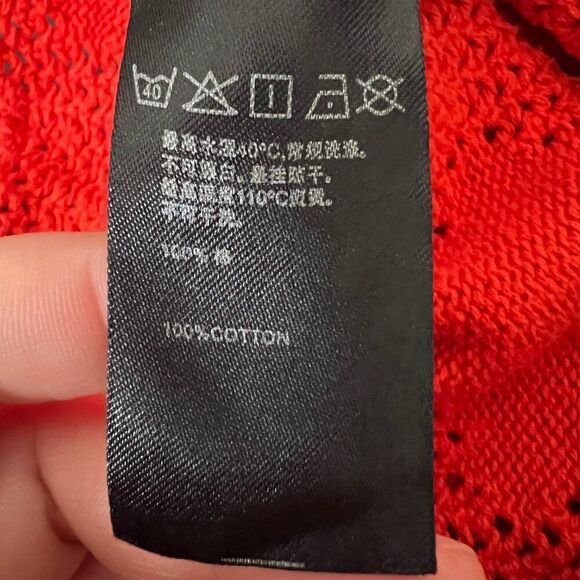 H&M Womens Top Size XL Red Chunky Open Knit Hearts Sleeveless High Low Hem - Picture 9 of 11